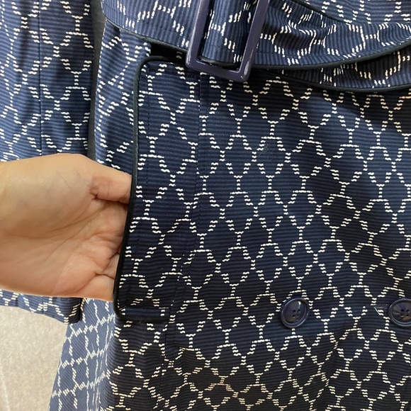 LONG TALL SALLY Size 10US Navy Blue White Trench Coat Belted Jacket UK RARE FIND - Picture 5 of 12